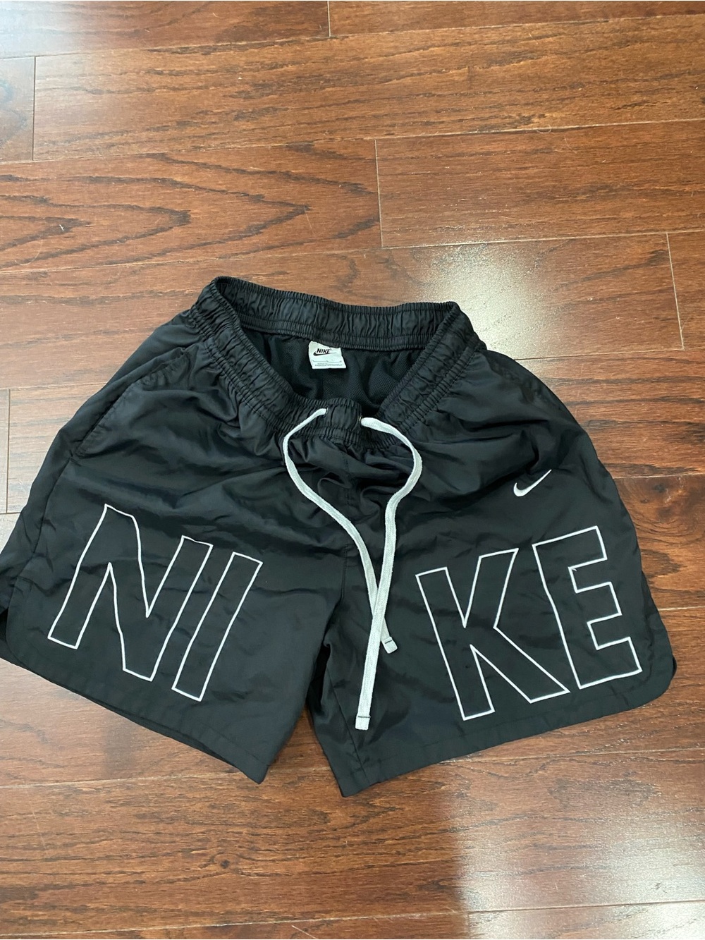 Nike Mens Black White Swim Volley Trunks Big Logo Spell Out Size L